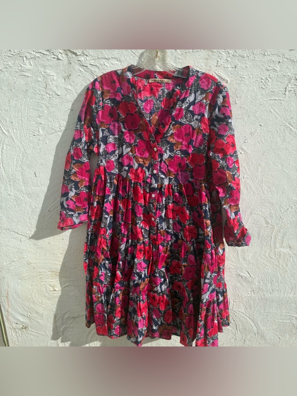 Dress Addict Small Ditsy Floral Tiered Long Sleeve Dress Romantic Summer Sun